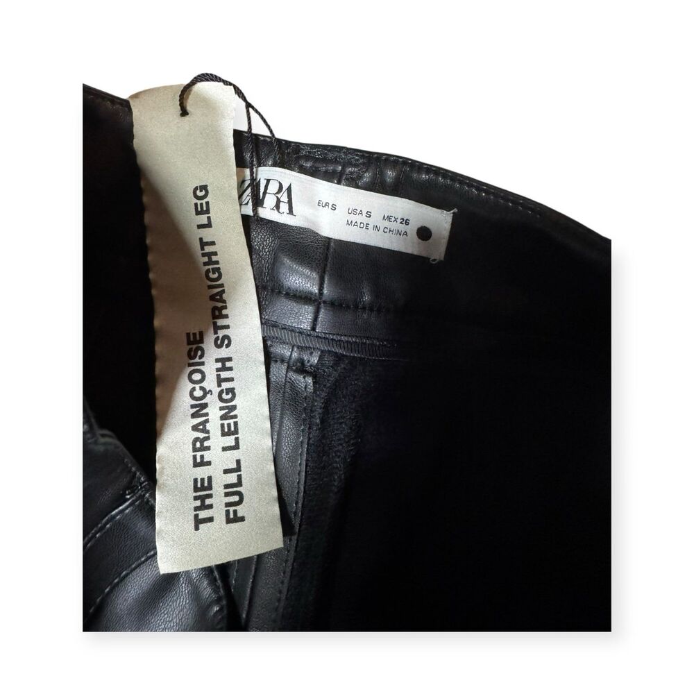 Zara Faux Leather FRANÇOISE‎ Full Length High-Waist Small Trousers Straight-Leg - Picture 4 of 5